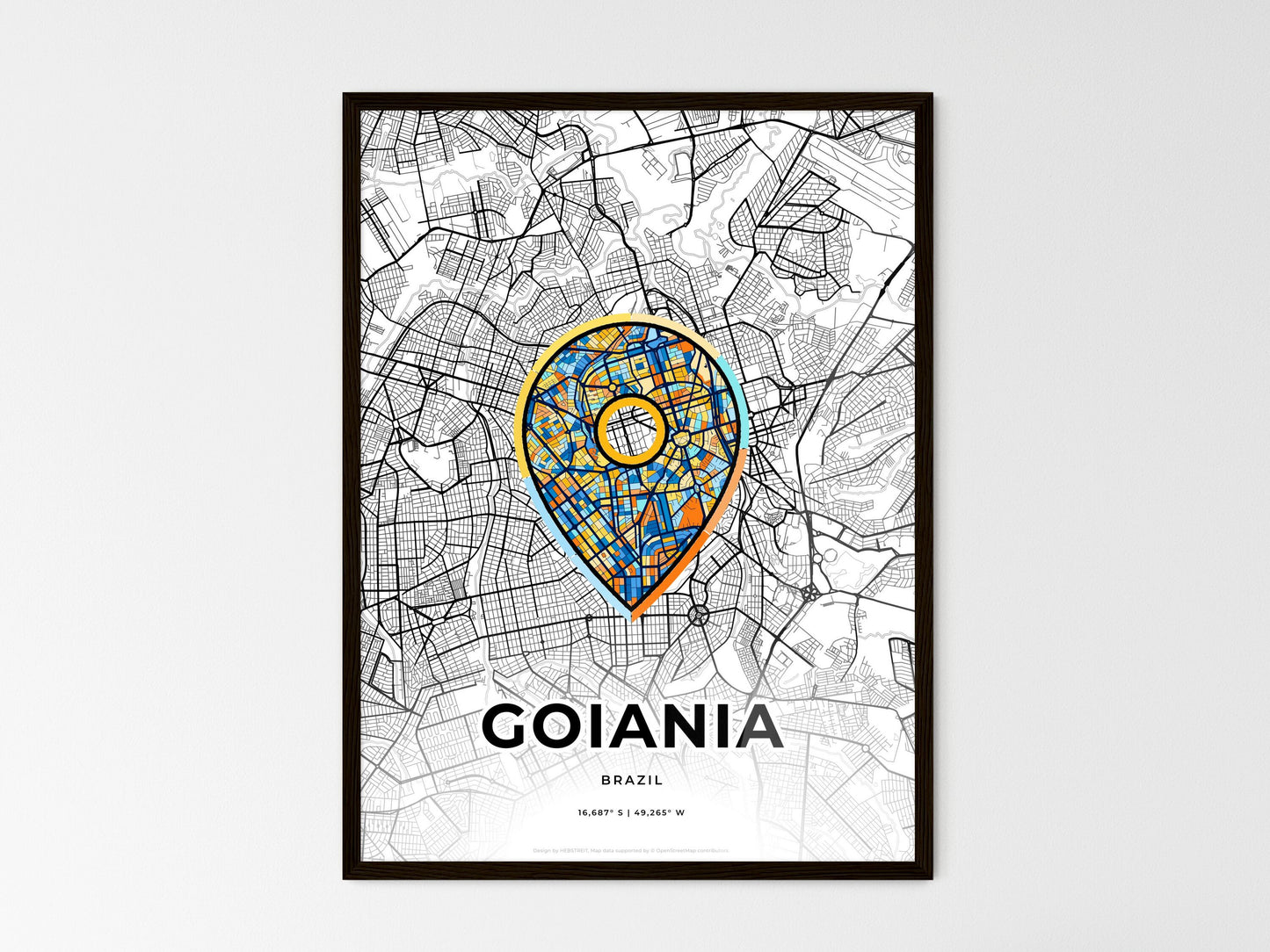 Goiania Brazil wedding art map with pointer icon