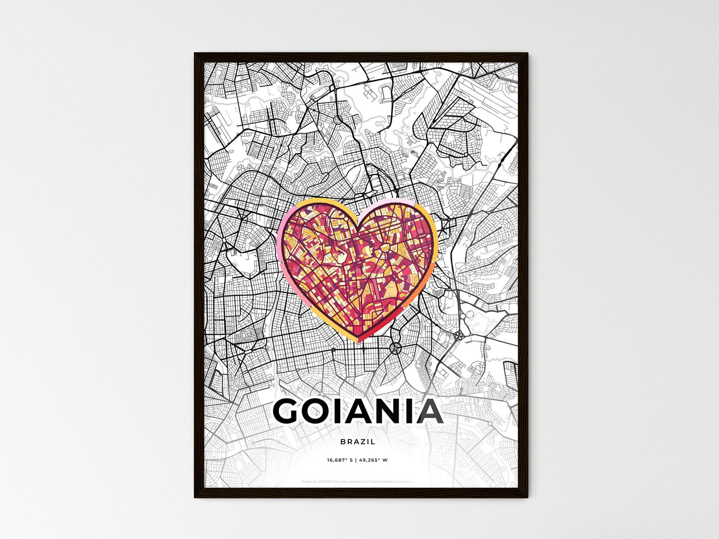 Goiania Brazil wedding art map with heart icon