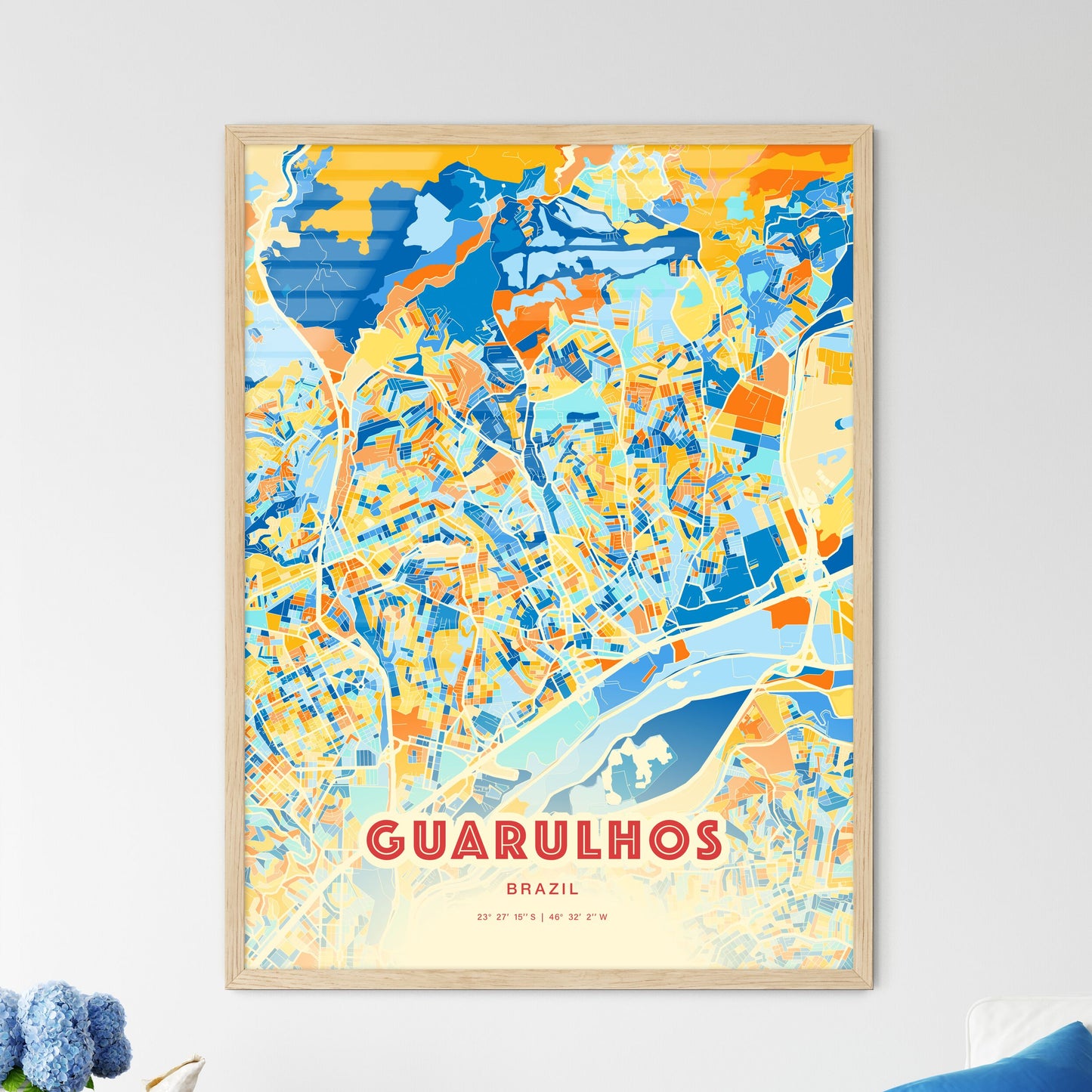 Colorful Guarulhos Brazil Fine Art Map Blue Orange