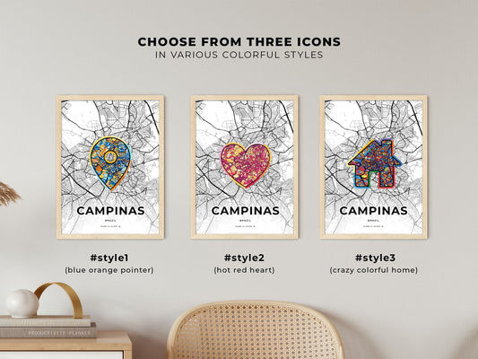 Campinas Brazil maps with colorful icons