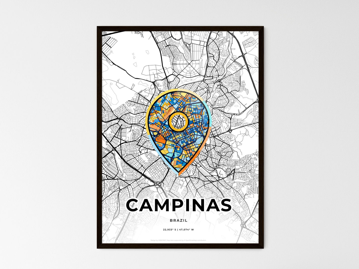 Campinas Brazil wedding art map with pointer icon