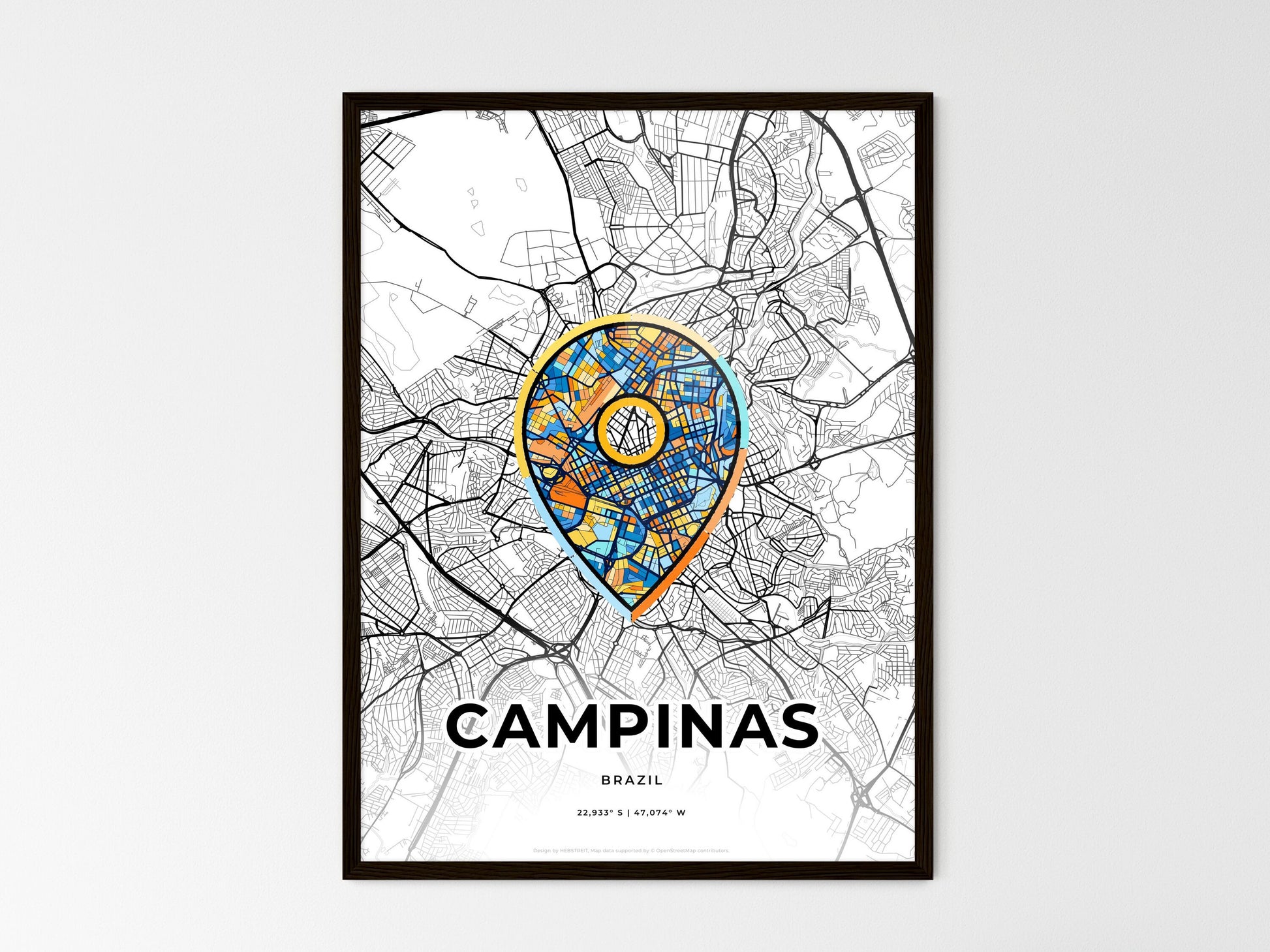 Campinas Brazil wedding art map with pointer icon