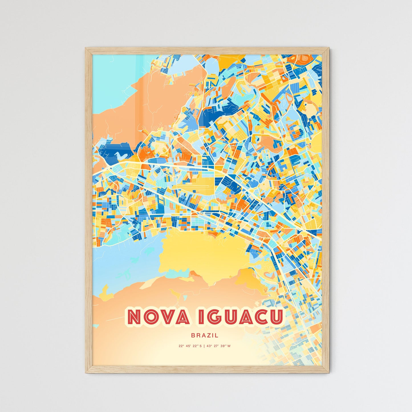 Colorful NOVA IGUACU BRAZIL Fine Art Map Blue Orange