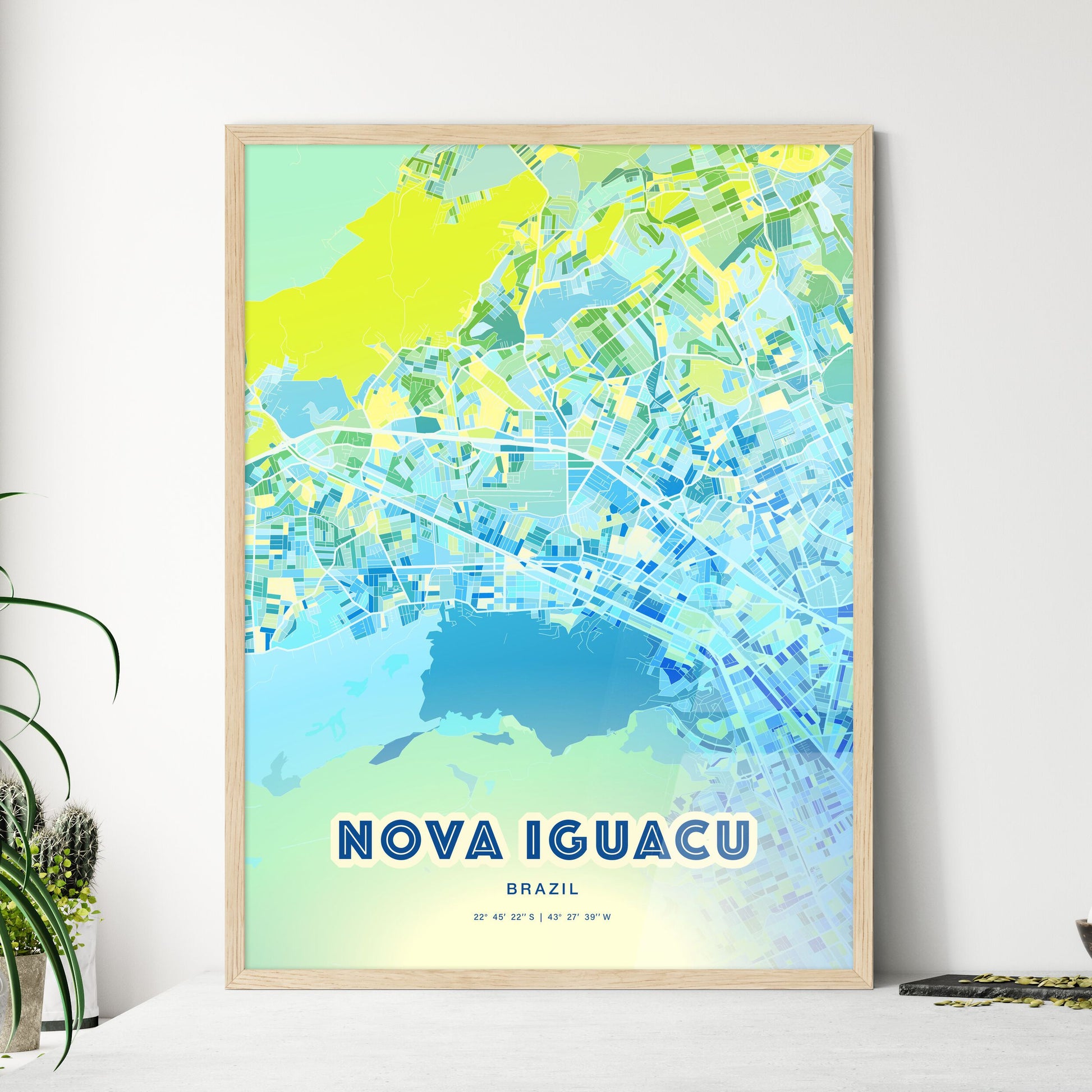 Colorful NOVA IGUACU BRAZIL Fine Art Map Cool Blue