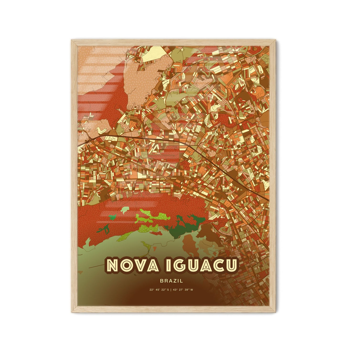 Colorful NOVA IGUACU BRAZIL Fine Art Map Farmhouse