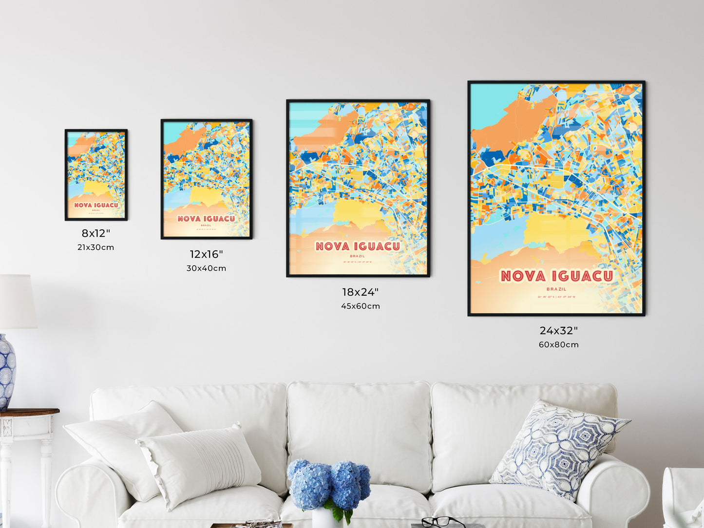 Colorful NOVA IGUACU BRAZIL Fine Art Map Blue Orange