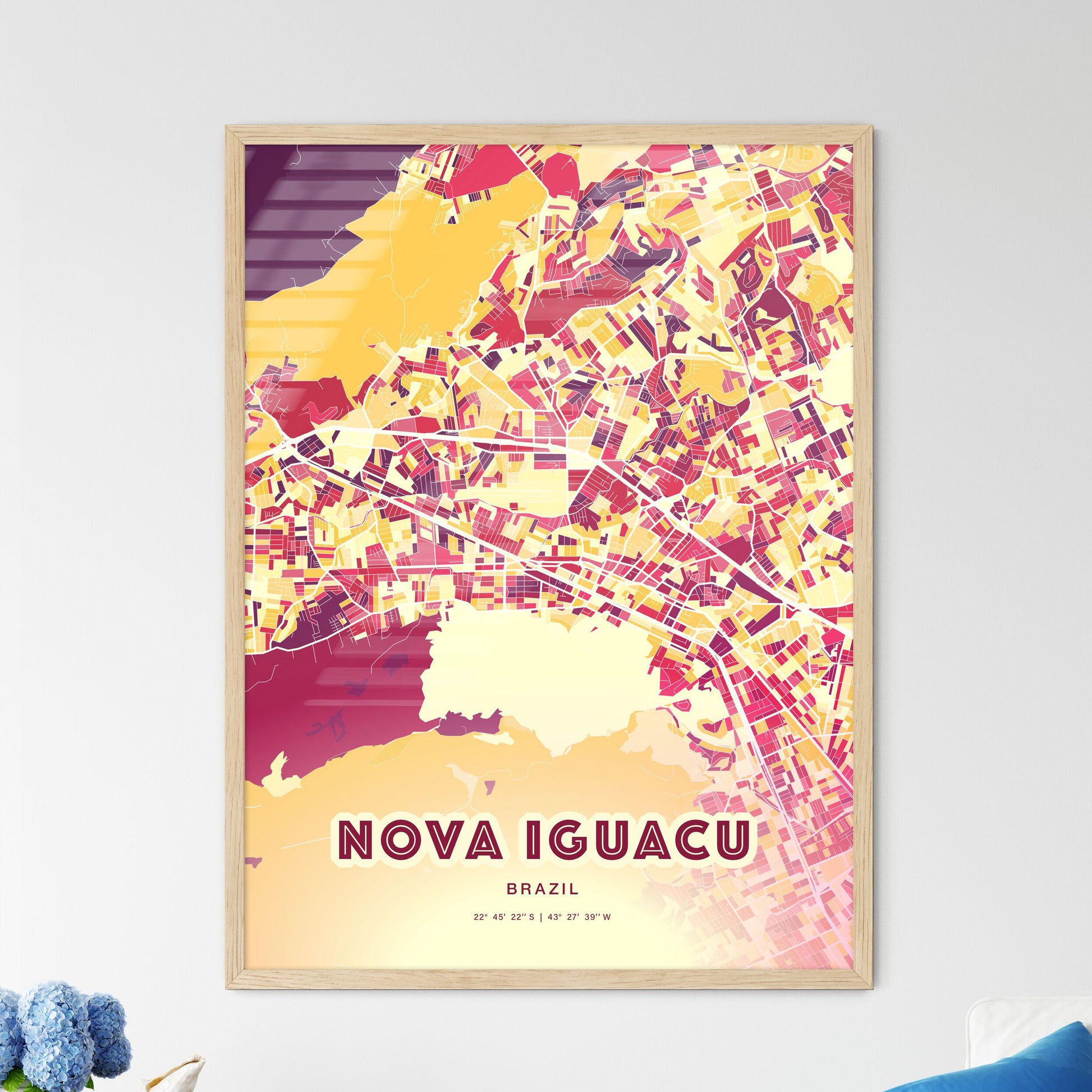 Colorful NOVA IGUACU BRAZIL Fine Art Map Hot Red