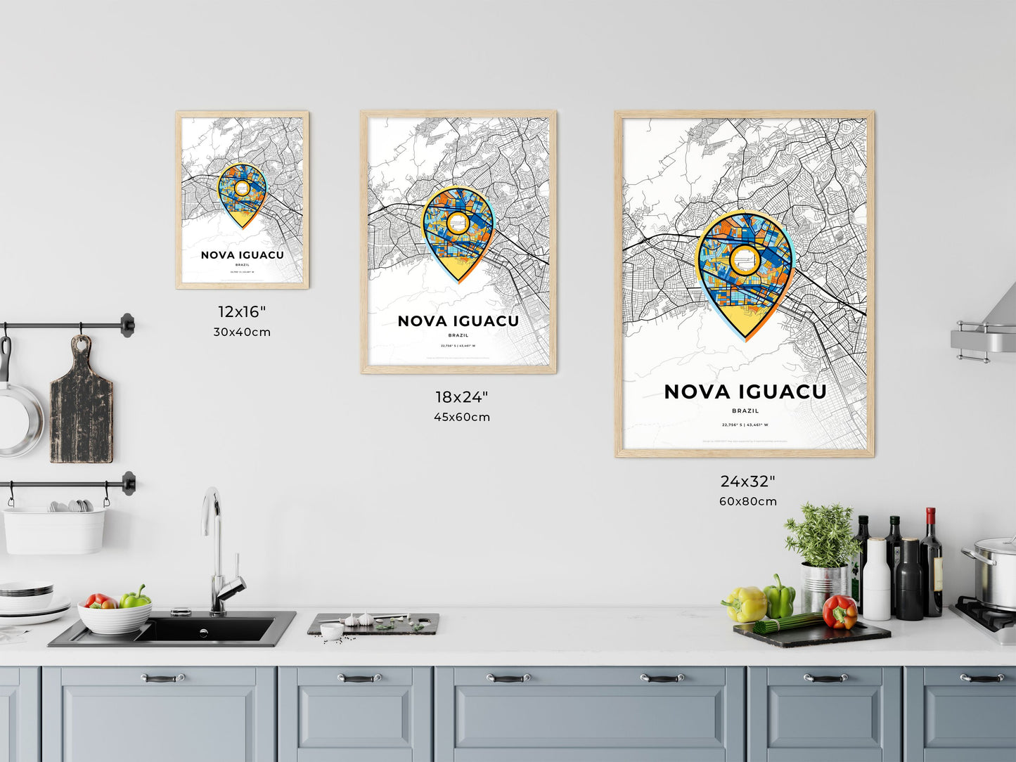 Nova Iguacu Brazil art map size chart