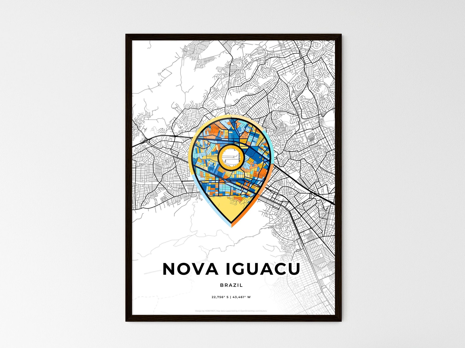 Nova Iguacu Brazil wedding art map with pointer icon