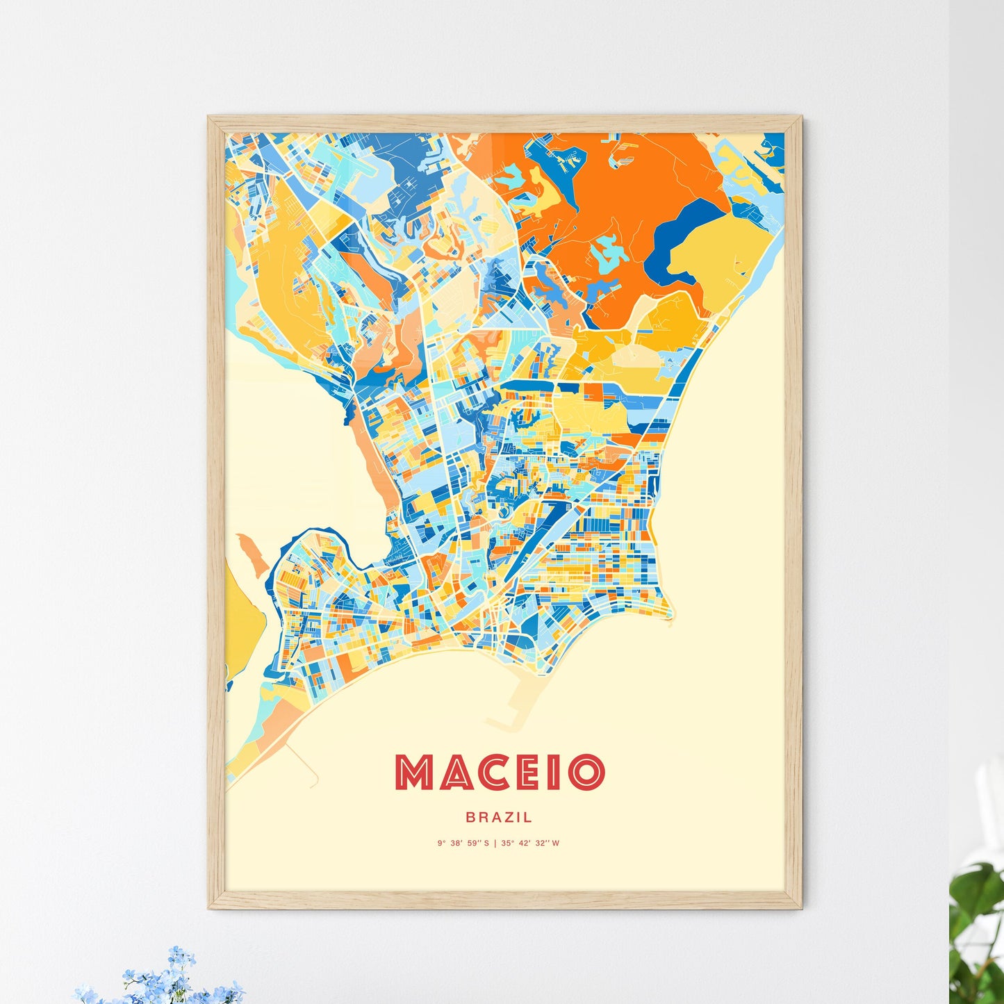 Colorful Maceio Brazil Fine Art Map Blue Orange