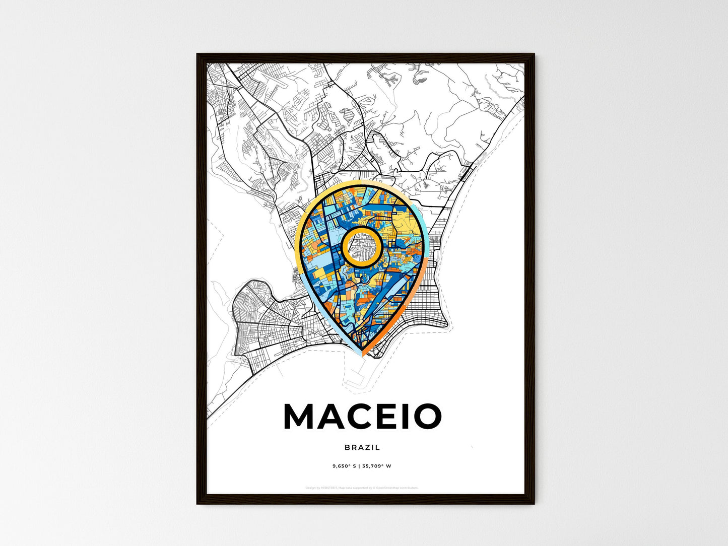 Maceio Brazil wedding art map with pointer icon