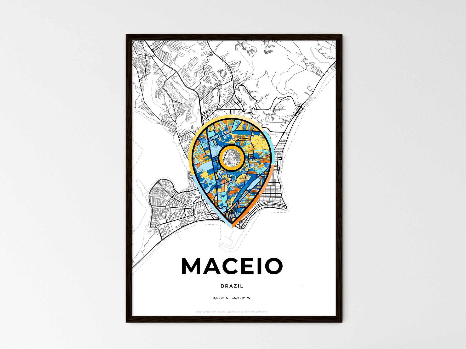 Maceio Brazil wedding art map with pointer icon