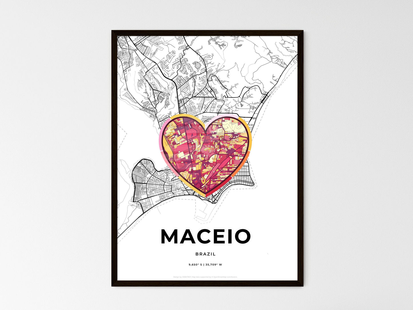 Maceio Brazil wedding art map with heart icon