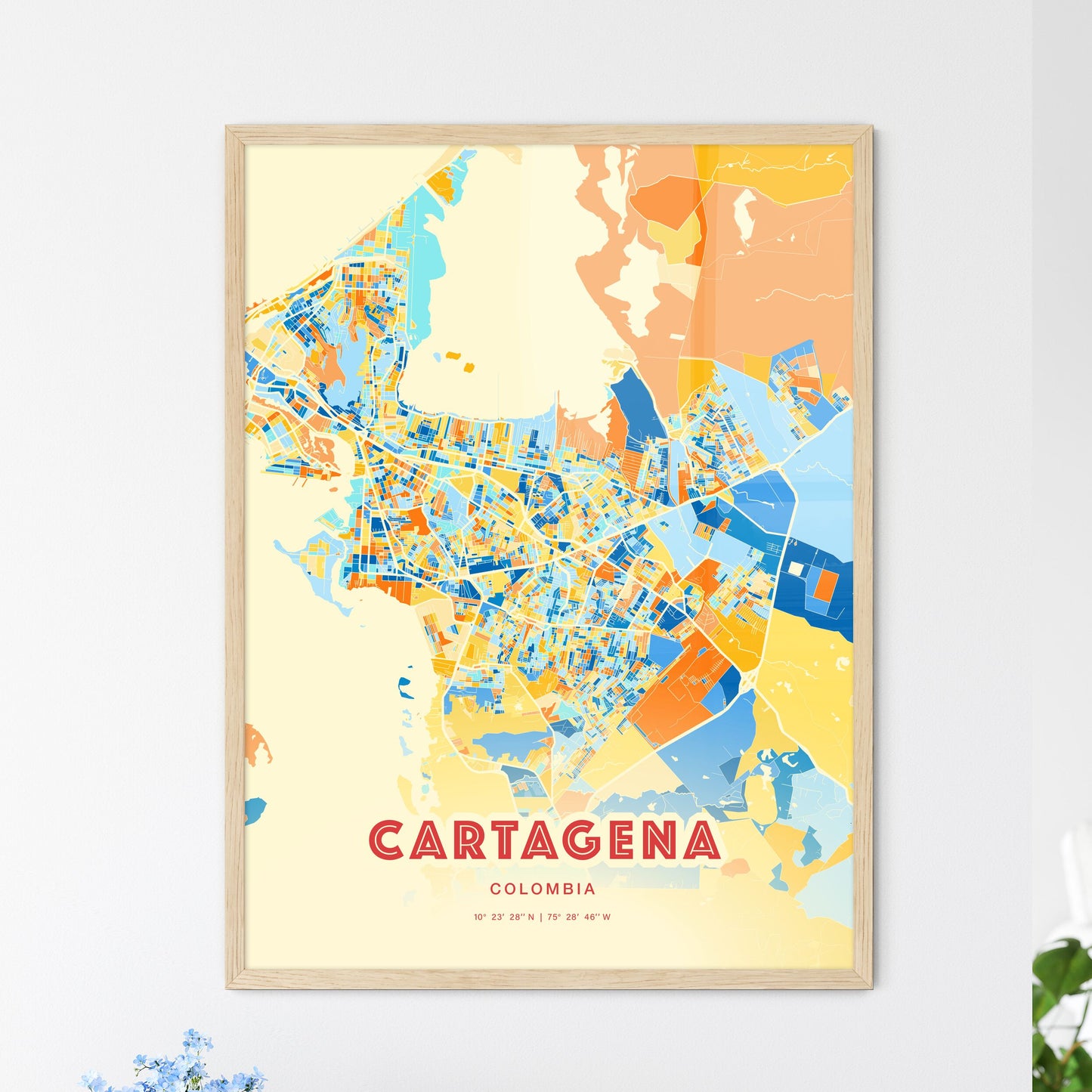 Colorful Cartagena Colombia Fine Art Map Blue Orange