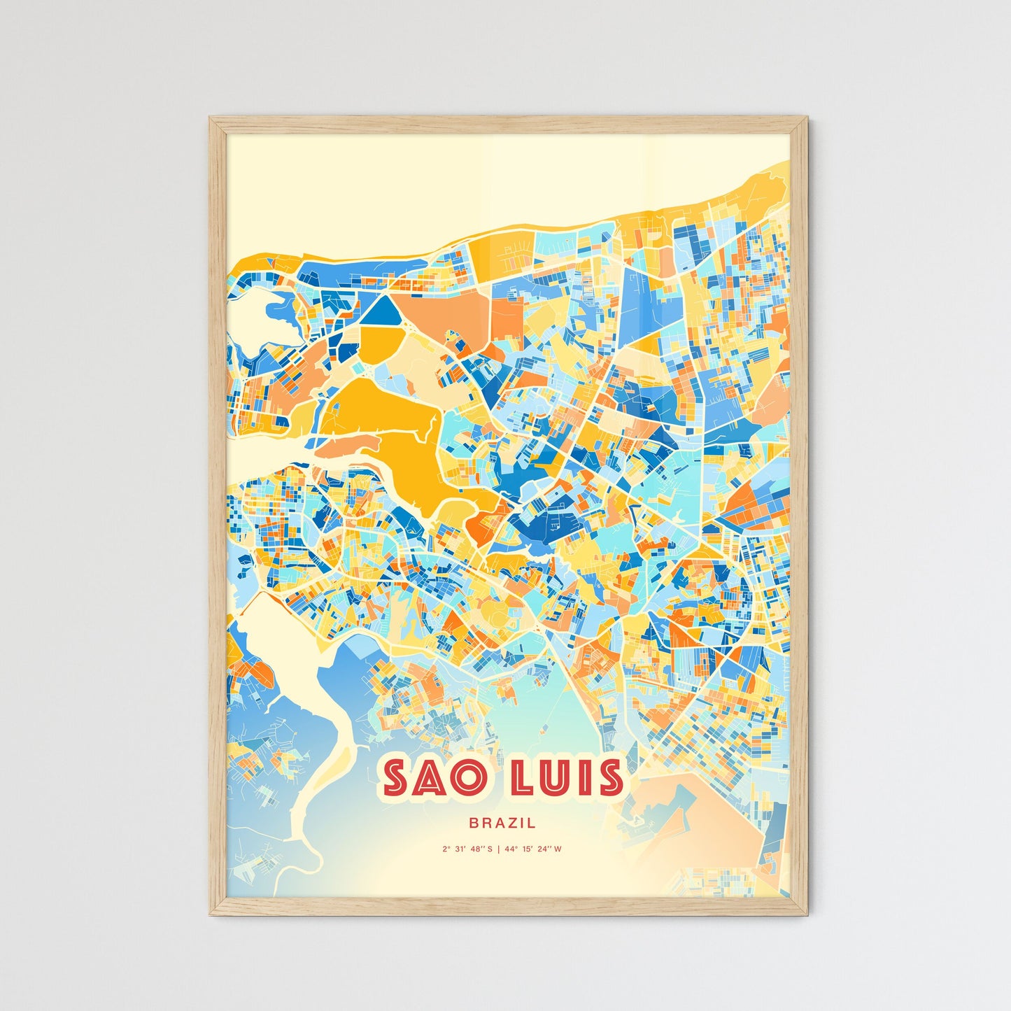 Colorful Sao Luis Brazil Fine Art Map Blue Orange