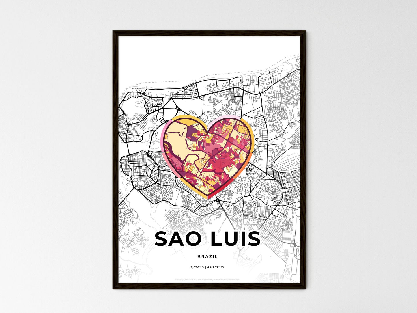 Sao Luis Brazil wedding art map with heart icon