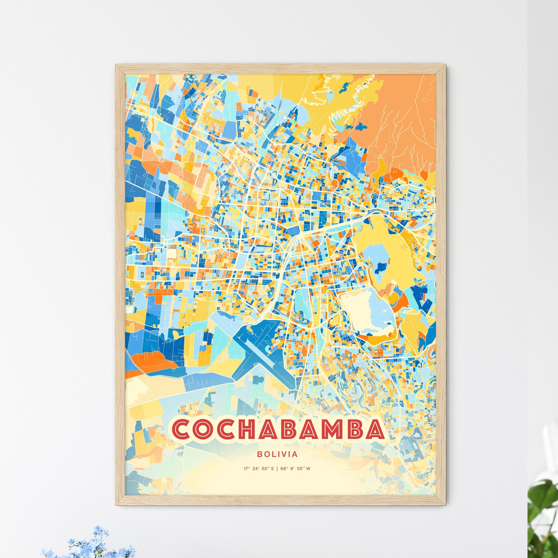 Colorful Cochabamba Bolivia Fine Art Map Blue Orange