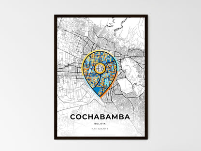 COCHABAMBA BOLIVIA minimal art map with a colorful icon. Where it all began, Couple map gift. Style 1