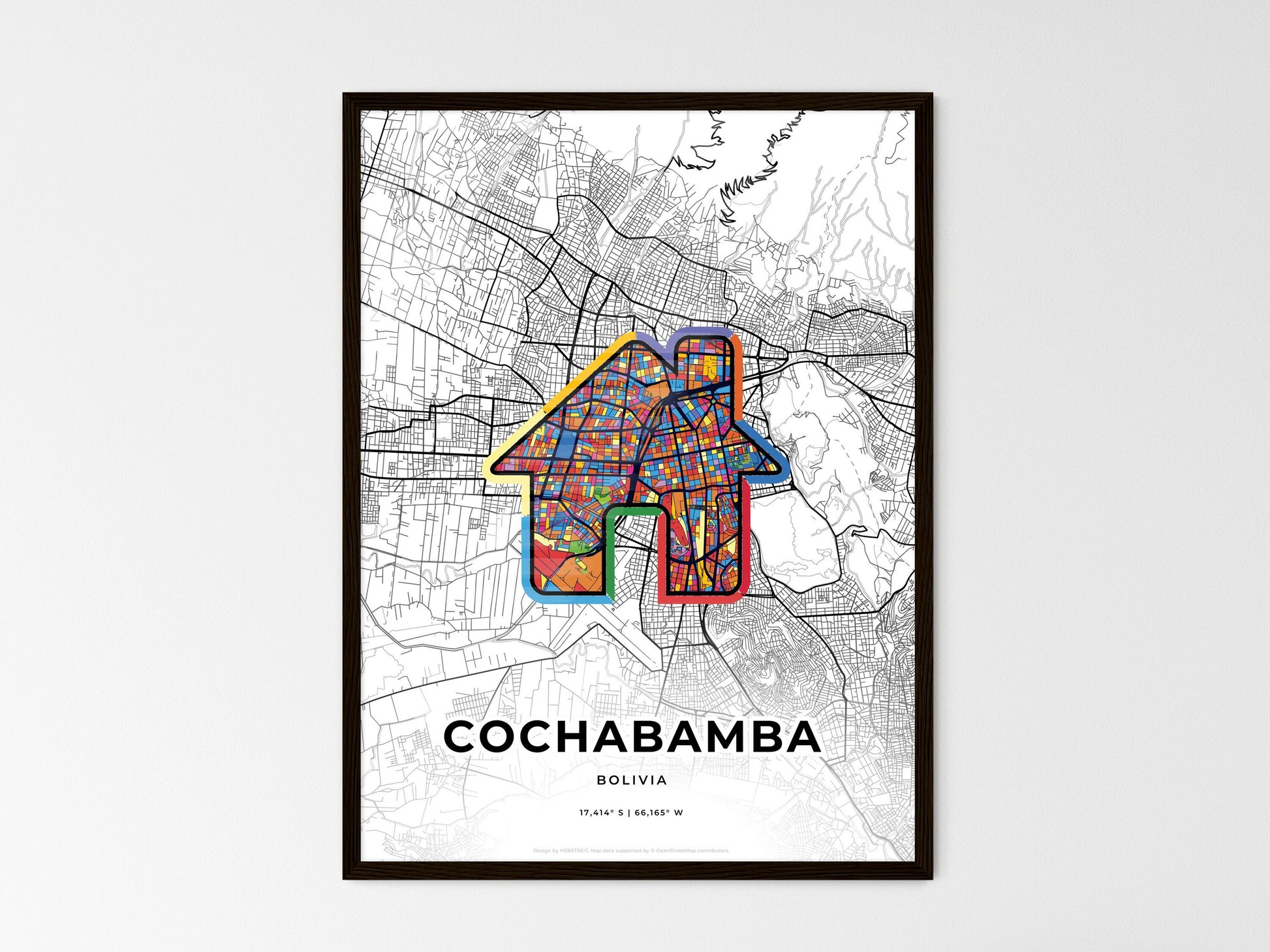 COCHABAMBA BOLIVIA minimal art map with a colorful icon. Where it all began, Couple map gift. Style 3