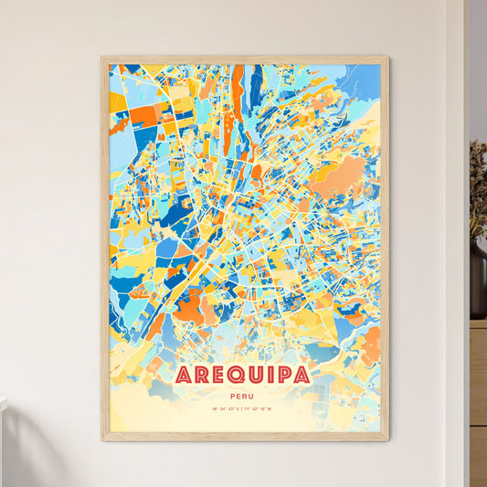 Colorful Arequipa Peru Fine Art Map Blue Orange