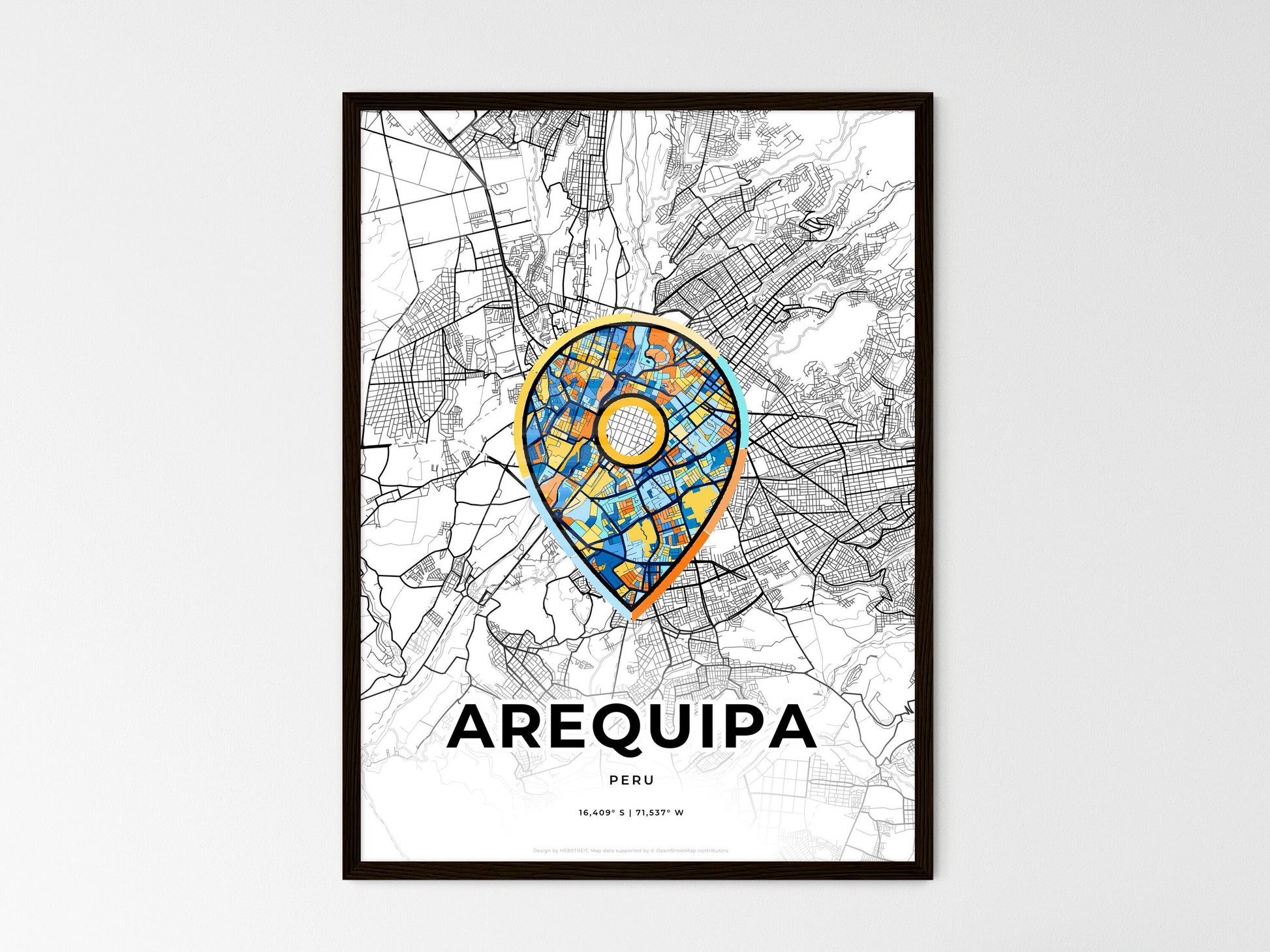 Arequipa Peru wedding art map with pointer icon