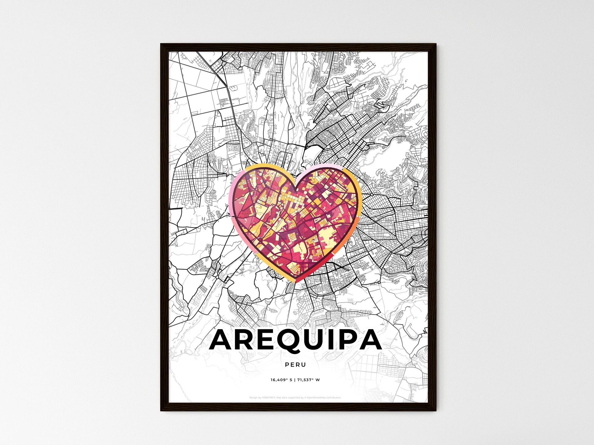 Arequipa Peru wedding art map with heart icon