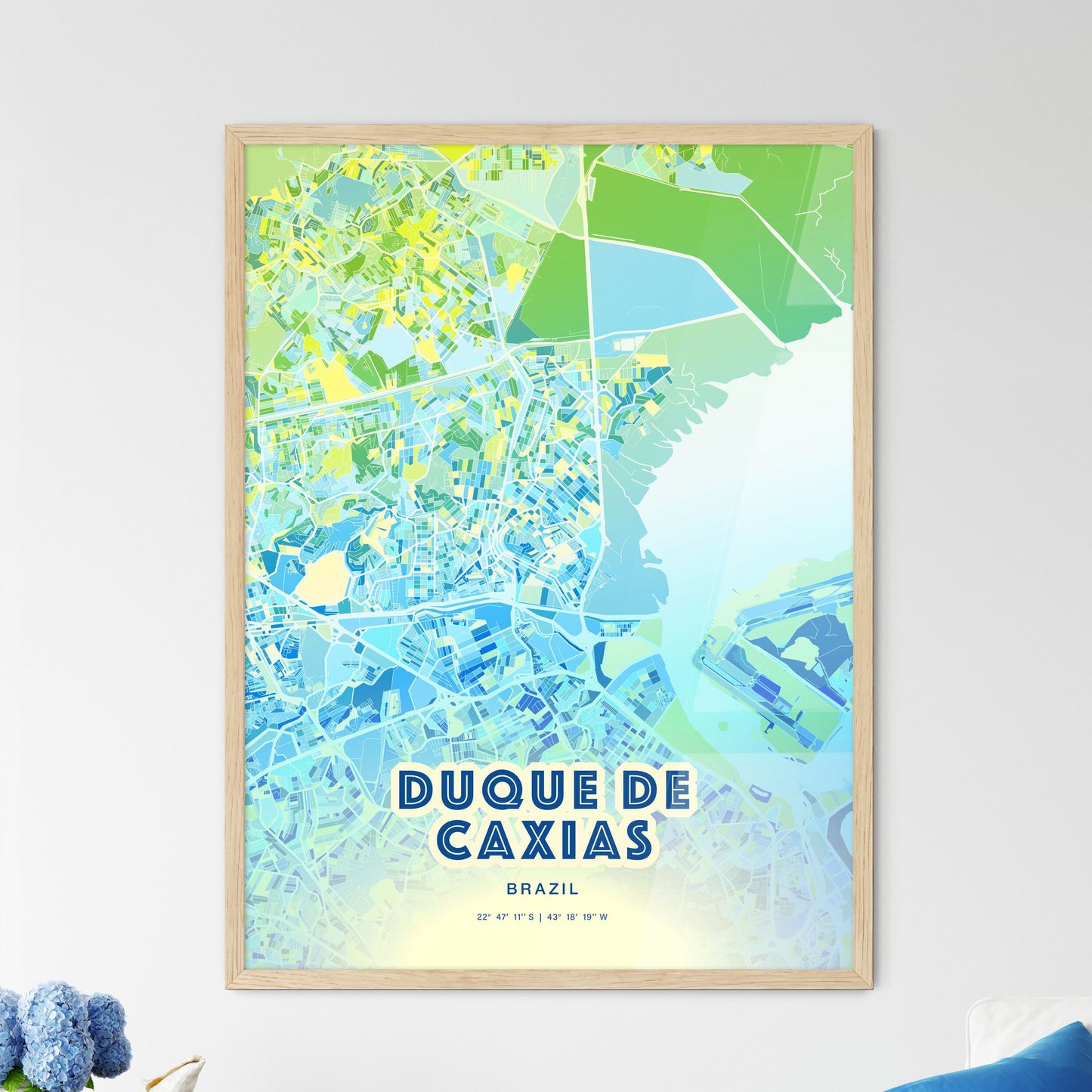 Colorful DUQUE DE CAXIAS BRAZIL Fine Art Map Cool Blue