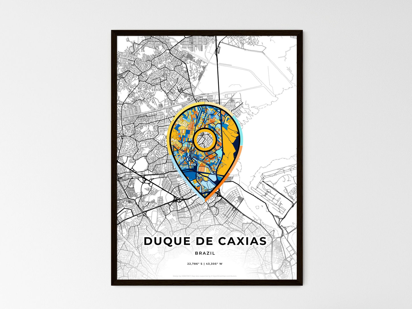 Duque De Caxias Brazil wedding art map with pointer icon