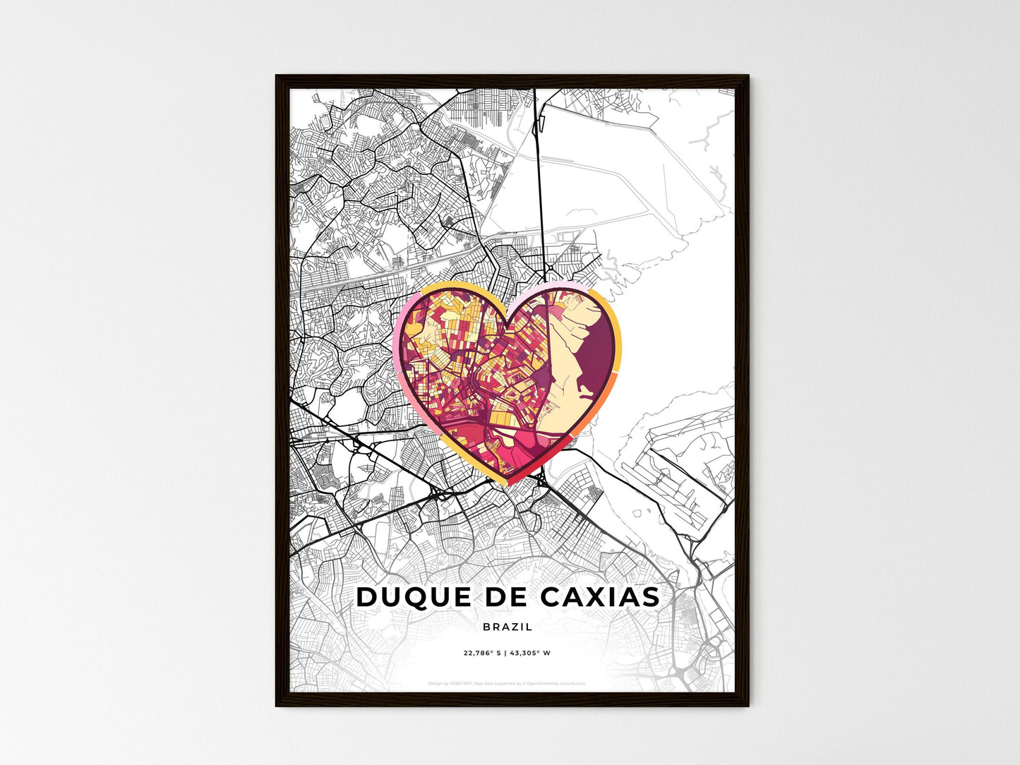 Duque De Caxias Brazil wedding art map with heart icon