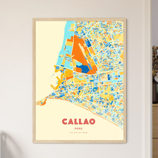 Colorful Callao Peru Fine Art Map Blue Orange