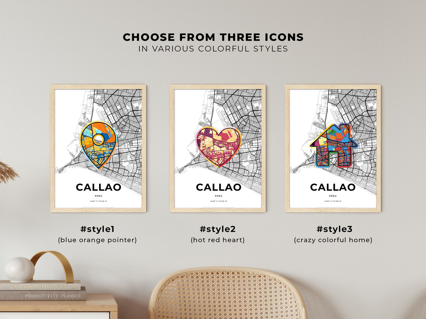 Callao Peru maps with colorful icons