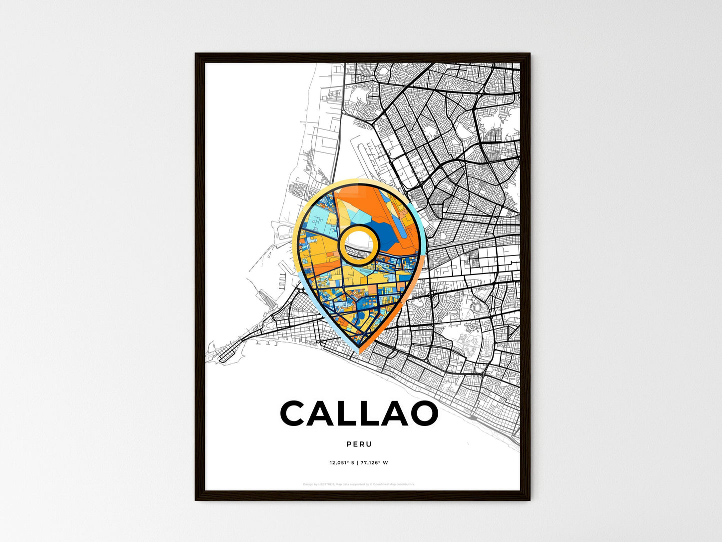 Callao Peru wedding art map with pointer icon