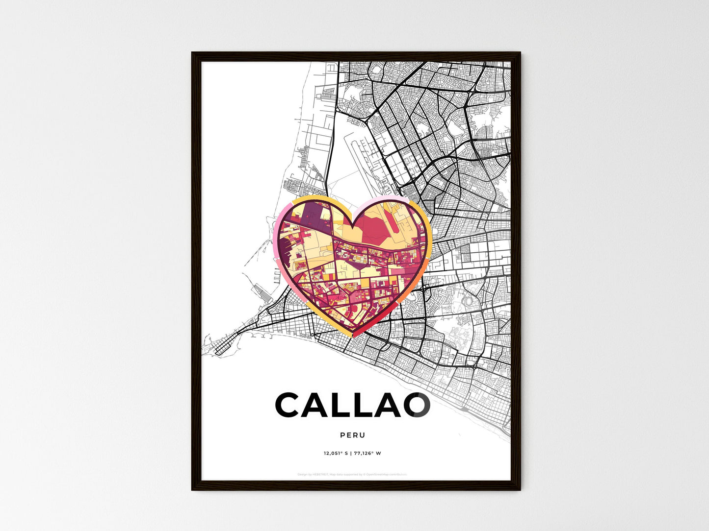 Callao Peru wedding art map with heart icon