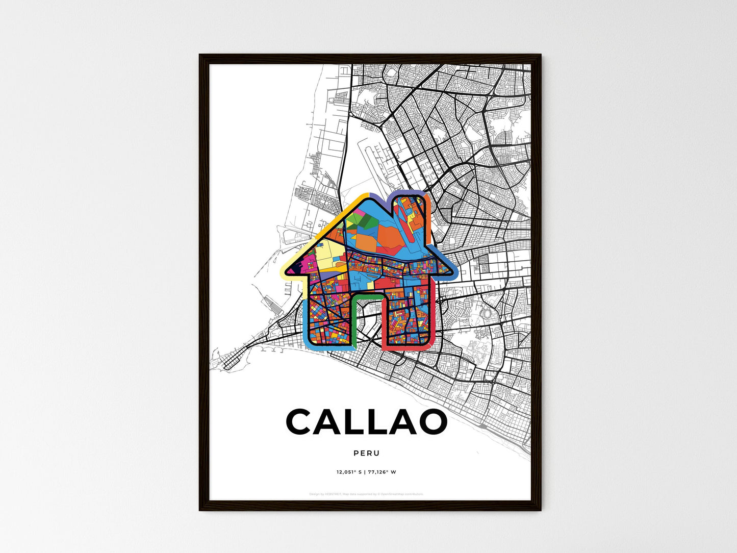 Callao Peru wedding art map with home icon
