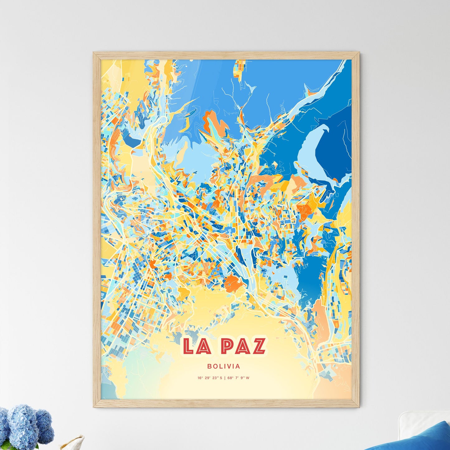Colorful La Paz Bolivia Fine Art Map Blue Orange
