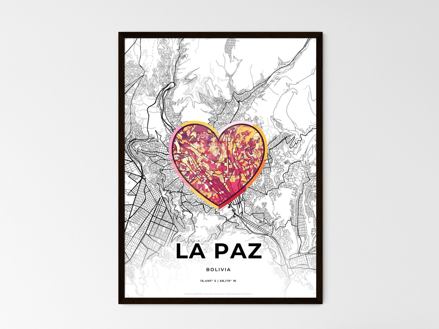 La Paz Bolivia wedding art map with heart icon
