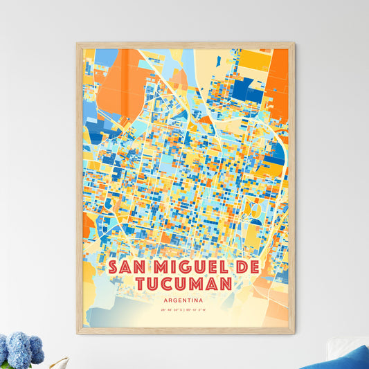 Colorful SAN MIGUEL DE TUCUMAN ARGENTINA Fine Art Map Blue Orange