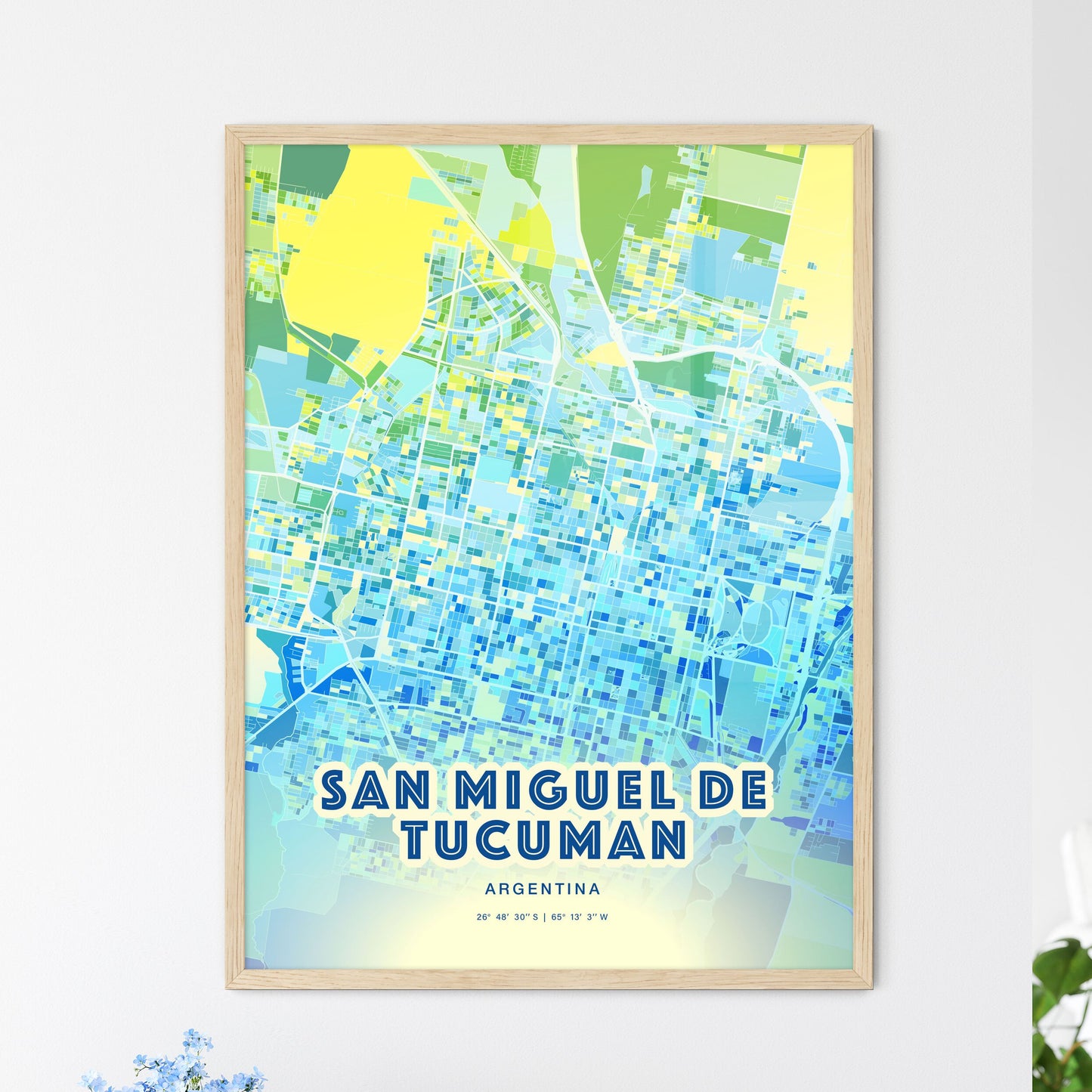 Colorful SAN MIGUEL DE TUCUMAN ARGENTINA Fine Art Map Cool Blue