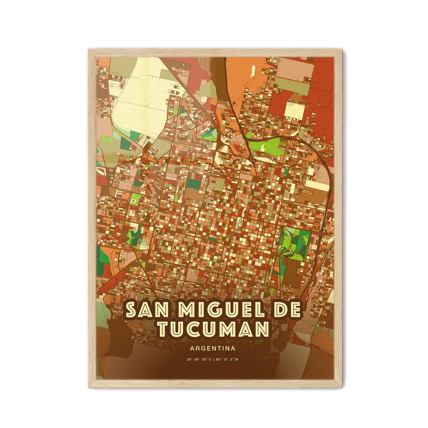 Colorful SAN MIGUEL DE TUCUMAN ARGENTINA Fine Art Map Farmhouse