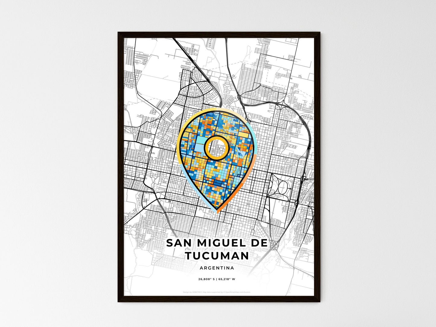 San Miguel De Tucuman Argentina wedding art map with pointer icon