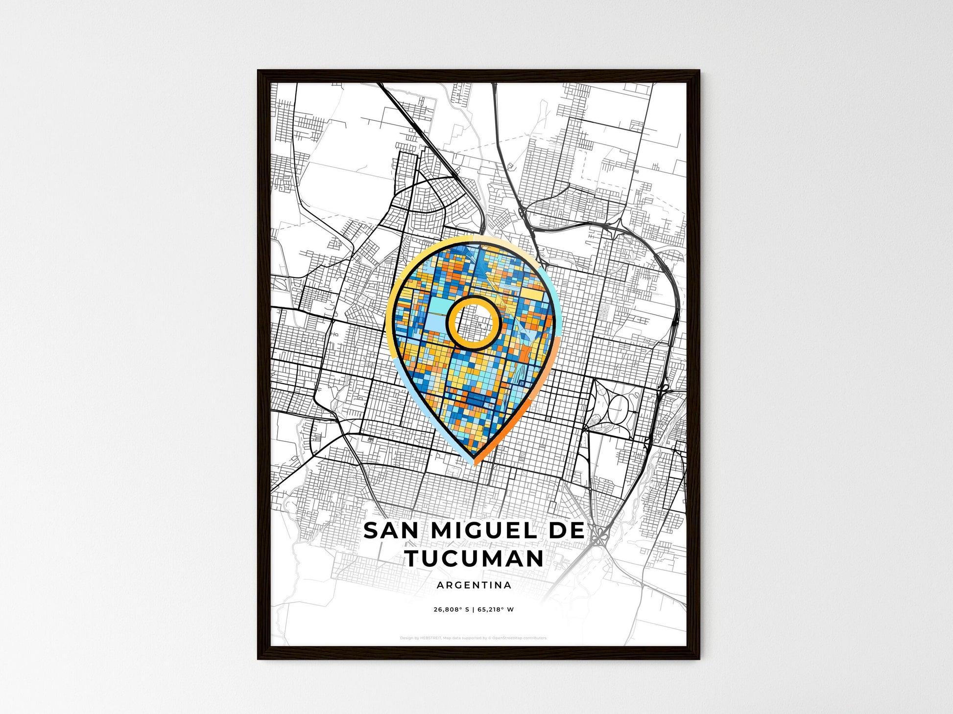 San Miguel De Tucuman Argentina wedding art map with pointer icon