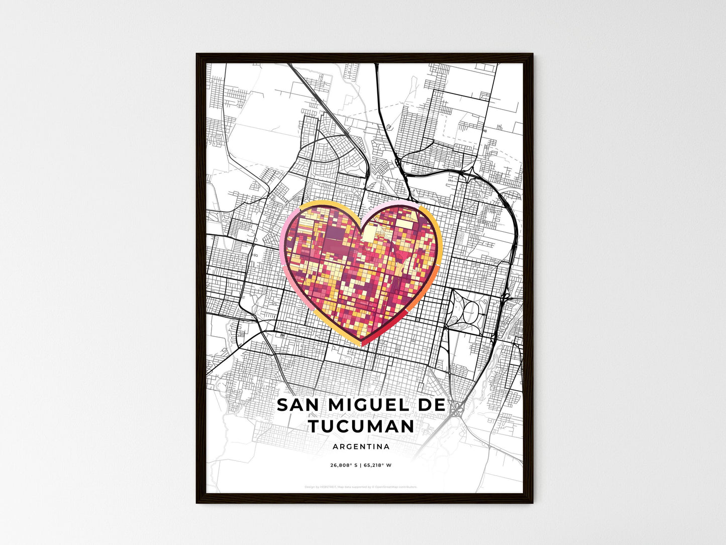 San Miguel De Tucuman Argentina wedding art map with heart icon
