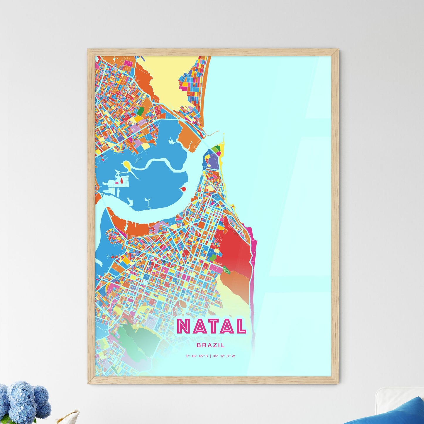 Colorful NATAL BRAZIL Fine Art Map Crazy Colors