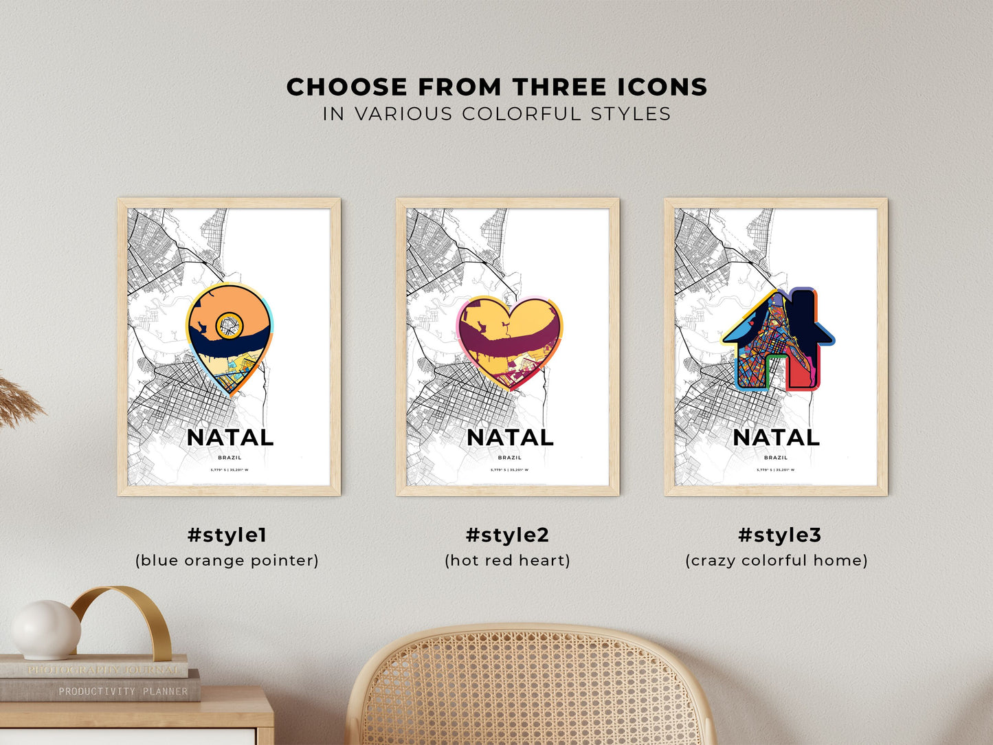 Natal Brazil maps with colorful icons