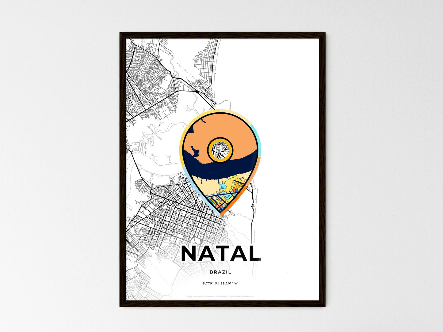 Natal Brazil wedding art map with pointer icon