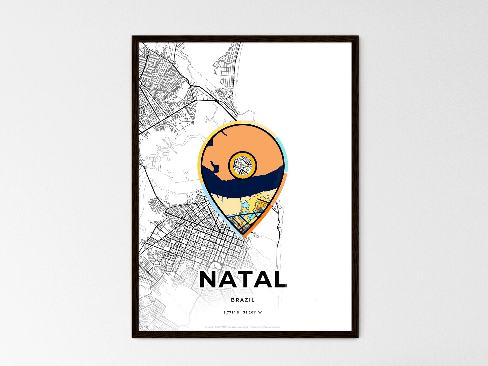 Natal Brazil wedding art map with pointer icon