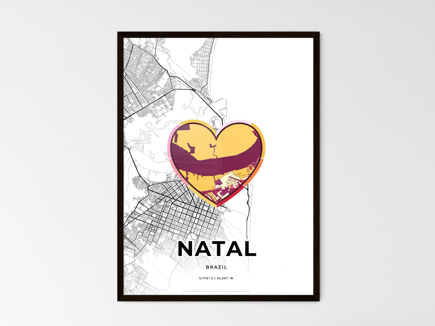 Natal Brazil wedding art map with heart icon