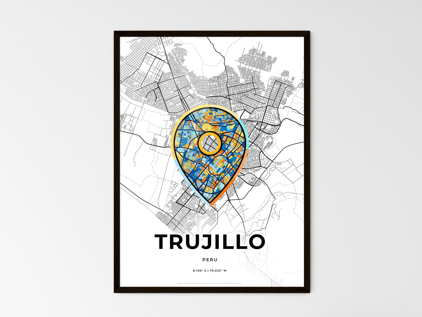 TRUJILLO PERU minimal art map with a colorful icon. Where it all began, Couple map gift. Style 1