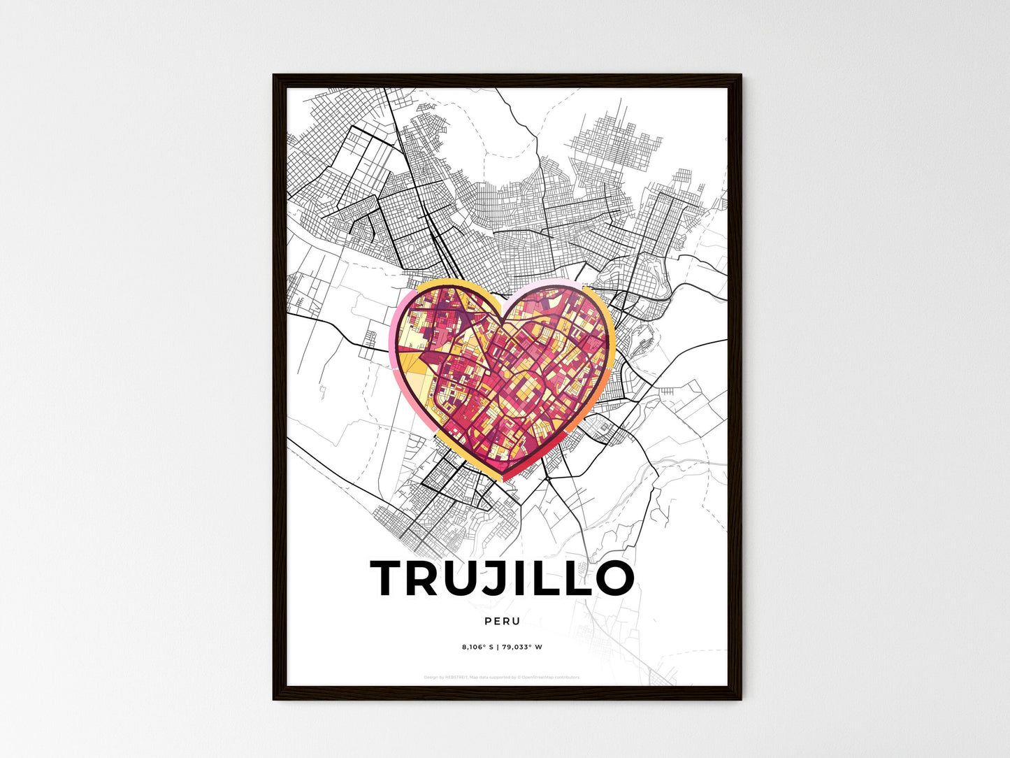 TRUJILLO PERU minimal art map with a colorful icon. Where it all began, Couple map gift. Style 2