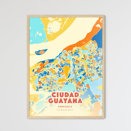 Colorful CIUDAD GUAYANA VENEZUELA Fine Art Map Blue Orange